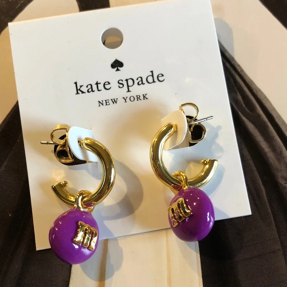 Authentic kate spade New on card Purple and M&M GoldHoop Earrings